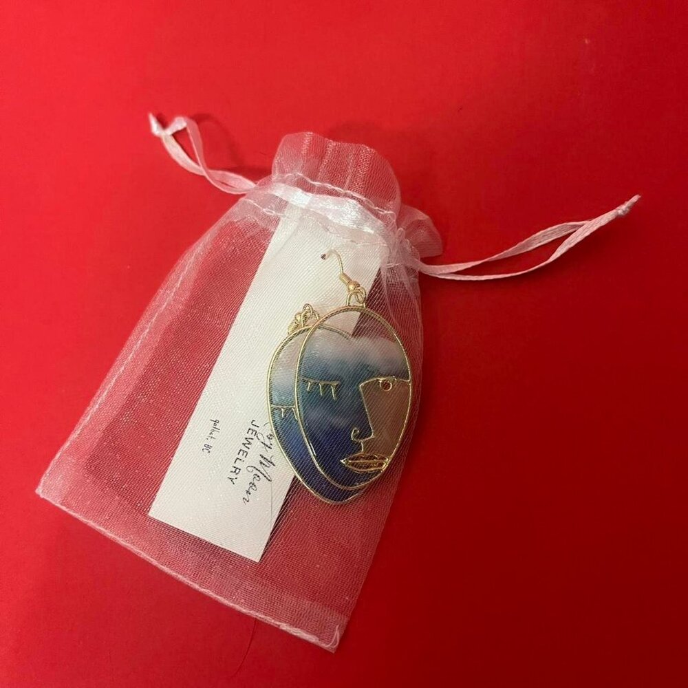 Ruby moon jewelry handmade abstract face earrings